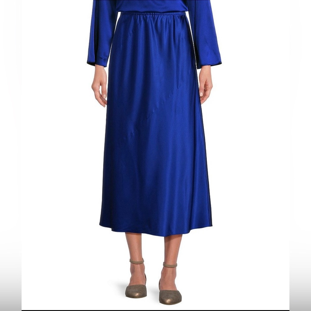 Eileen Fisher Royal Blue Coordinating Stretch Silk Charmeuse Full Skirt
